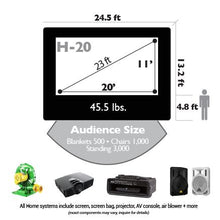 Load image into Gallery viewer, 20' x 11' Outdoor Cinema Screen Size Chart